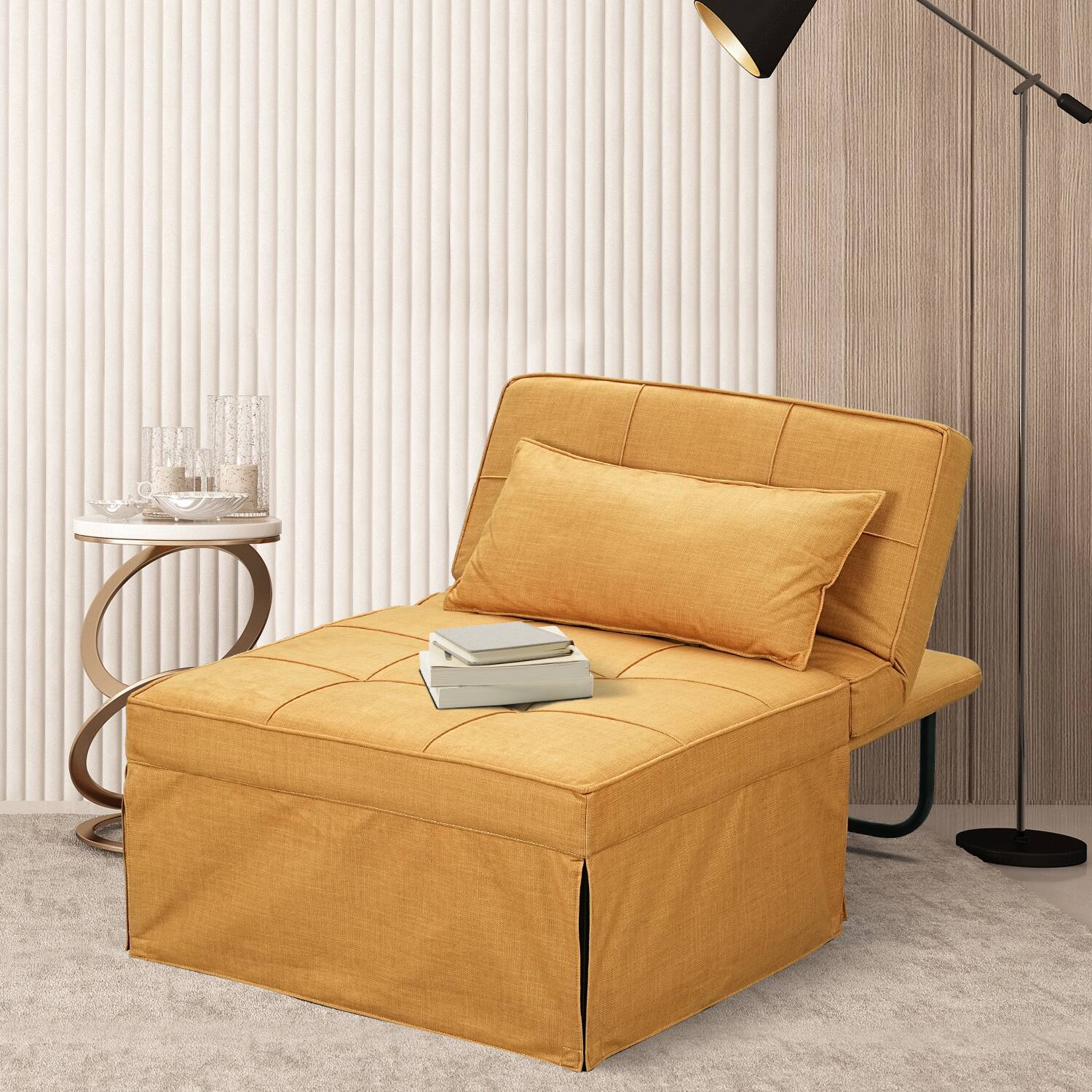 Alt View 1. Ainfox - Ainfox Sofa Bed Breathable Linen Couch Bed with Adjustable Backrest Convertible Chair for Living Room Apartment Office - yellow.
