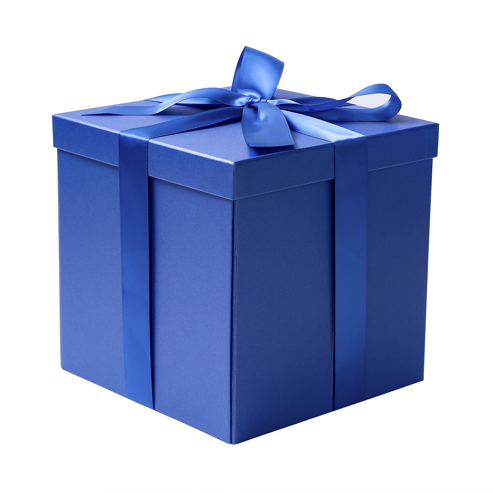 Front. Paradigms Interiors - Medium Birthday Gift Box With Lids Ribbon And Tissue Paper Collapsible - 1 Inches White - Royal Blue.
