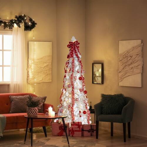 Alt View 10. Winado - 6FT Christmas Tree Artificial Pop Up with Warm Lights and Red Ornaments for Indoor Outdoor Holiday Party Decoration - White.