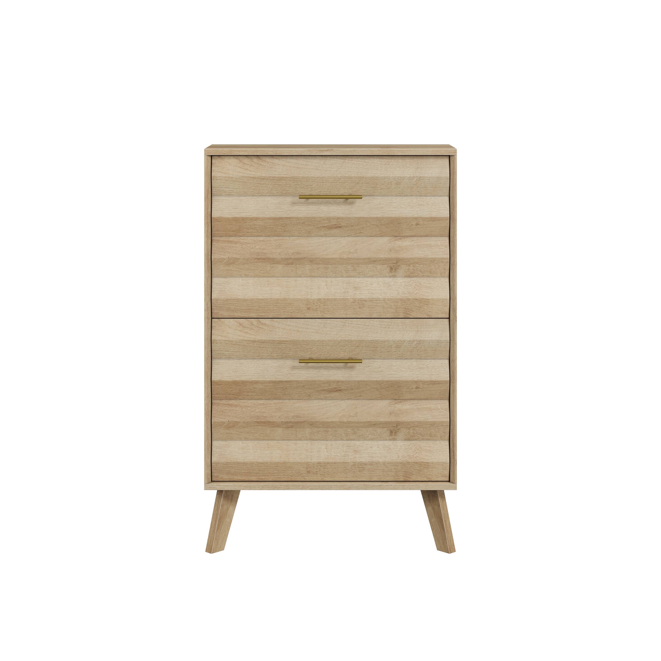 Alt View 4. Z-Edge - Shoe Cabinet with 2 Flip Drawers, Narrow Shoe Cabinet, Freestanding Shoe Organizer with Adjustable Shelves for Hallway - Oak.