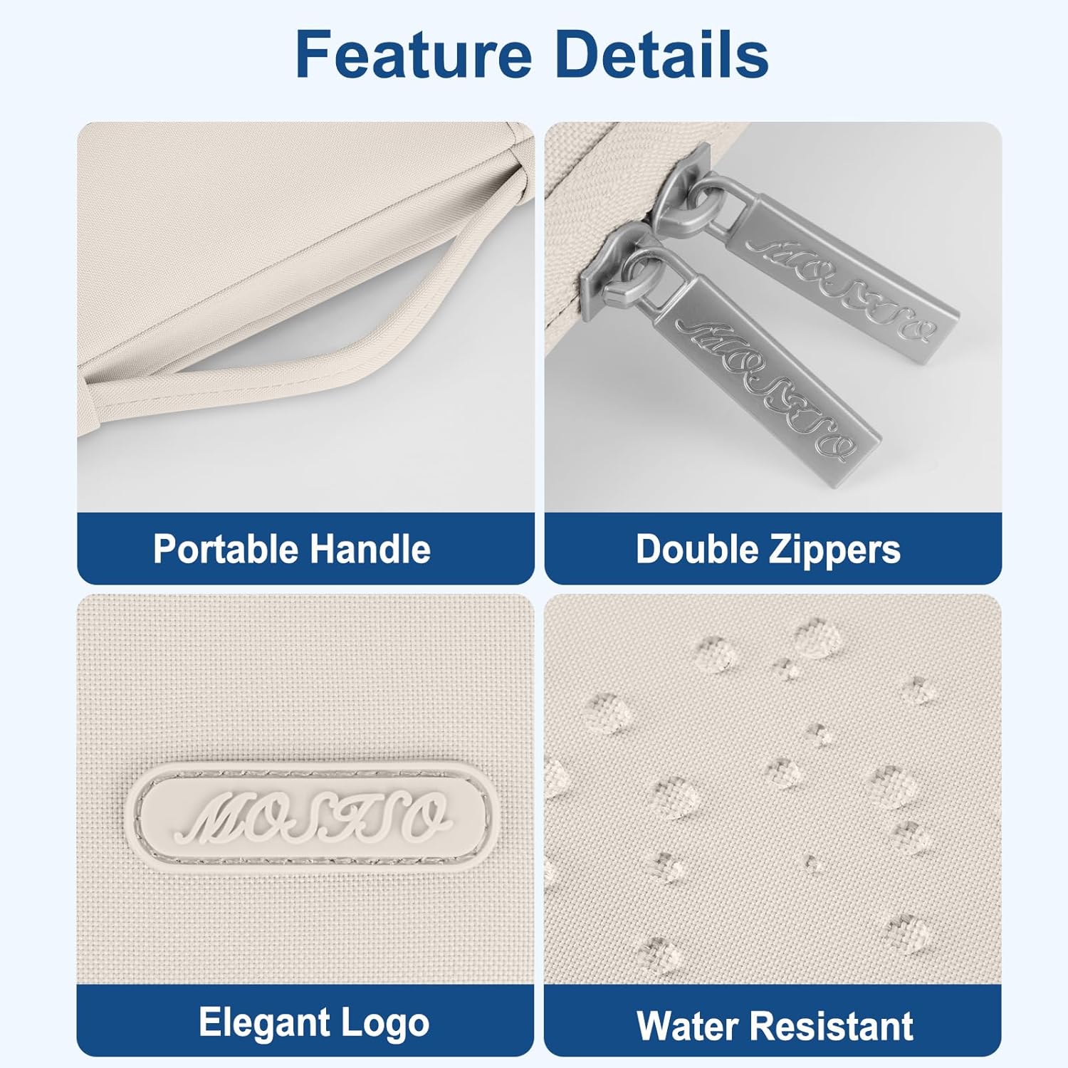 Feature Details

- Portable Handle
- Double Zippers
- Elegant Logo
- Water Resistant
