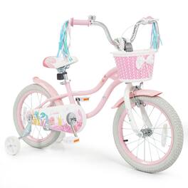 Gymax - 16'' Kids Bike w/Training Wheels Hand Coaster Brakes Adjustable Seat Handlebar - Pink