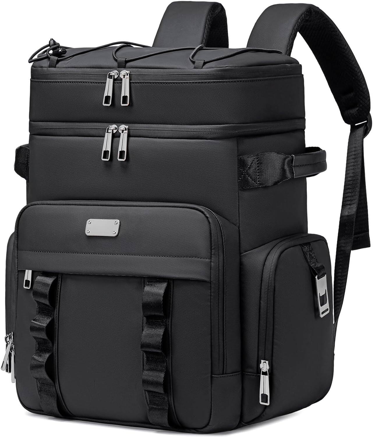 Front. ZUQIETA - ZUQIETA 31L Insulated Cooler Backpack - Double Deck, Leakproof & Waterproof for Camping, Travel, Beach - Black.