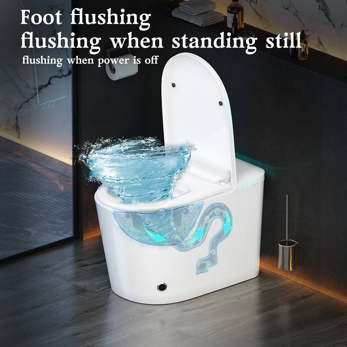 Foot flushing  
flushing when standing still  
flushing when power is off