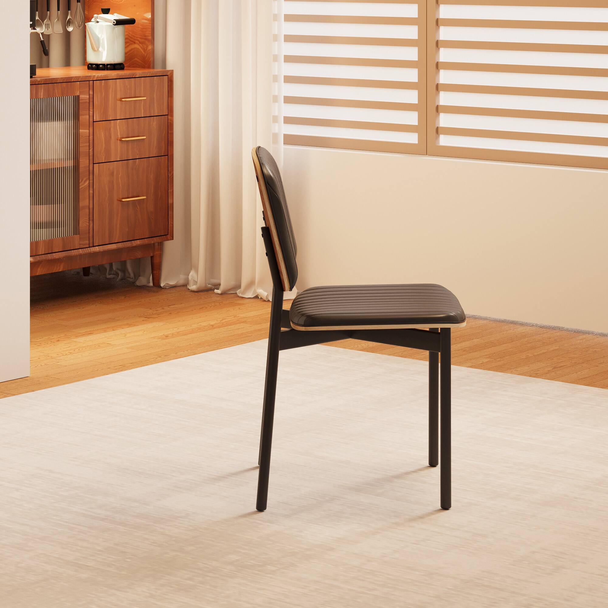 Alt View 4. luck idea - Mid-century Modern Dining Chair, Upholstered Leather Seat Back, Stylish Side Chair For Kitchen Dining Room Living Room - Black.