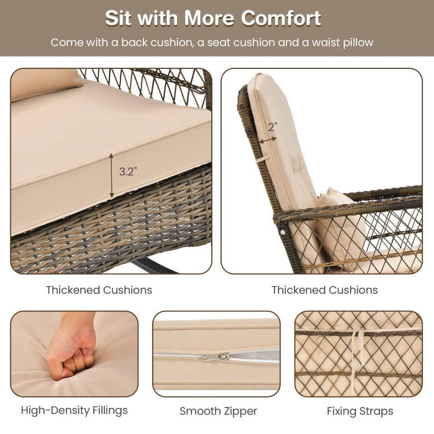Sit with More Comfort  
Come with a back cushion, a seat cushion and a waist pillow  

- Thickened Cushions (3.2" thick)  
- Thickened Cushions (2" thick)  
- High-Density Fillings  
- Smooth Zipper  
- Fixing Straps