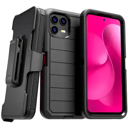 Front. RomeTech - Defender Case for T-Mobile REVVL 8 Pro - Black - Black.