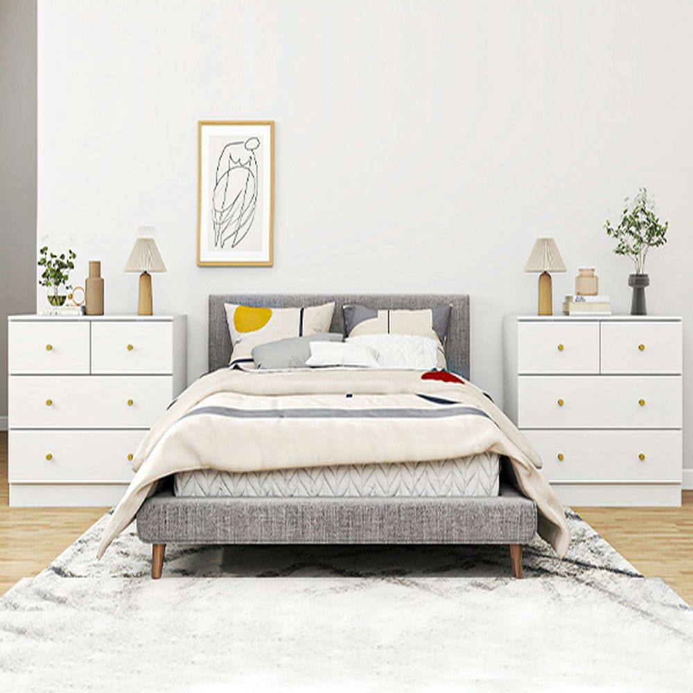 Left. Kadyn - White Modern Simple 4-Drawer Dresser Nightstand, Compact Storage Cabinet for Bedroom, Living Room - White.