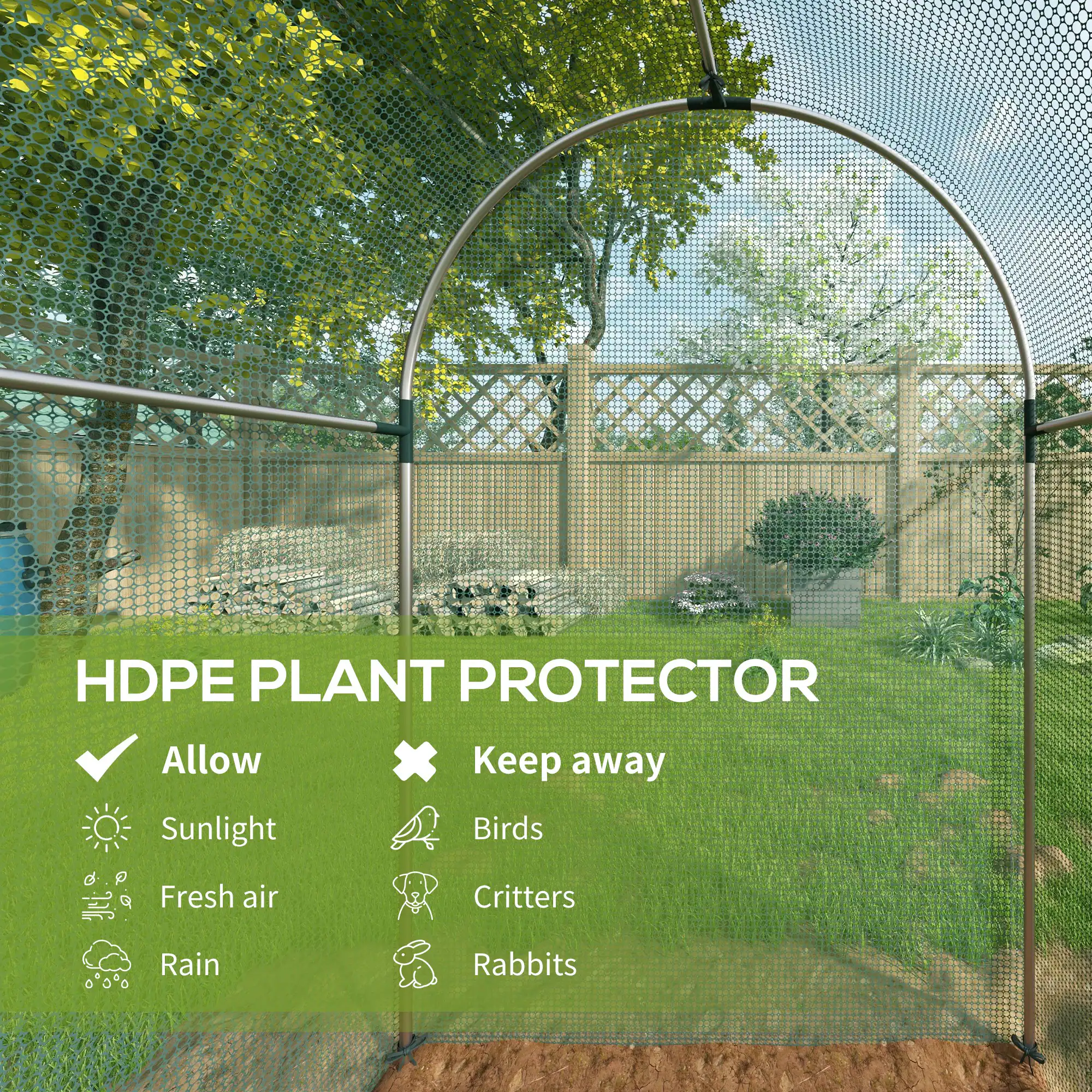 HDPE PLANT PROTECTOR

Allow  
- Sunlight  
- Fresh air  
- Rain  

Keep away  
- Birds  
- Critters  
- Rabbits
