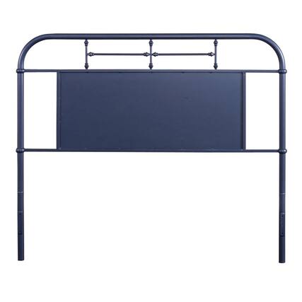 Front. Liberty Furniture Industries - Vintage Series Queen Metal Headboard - Navy in Distressed Metal - Blue.