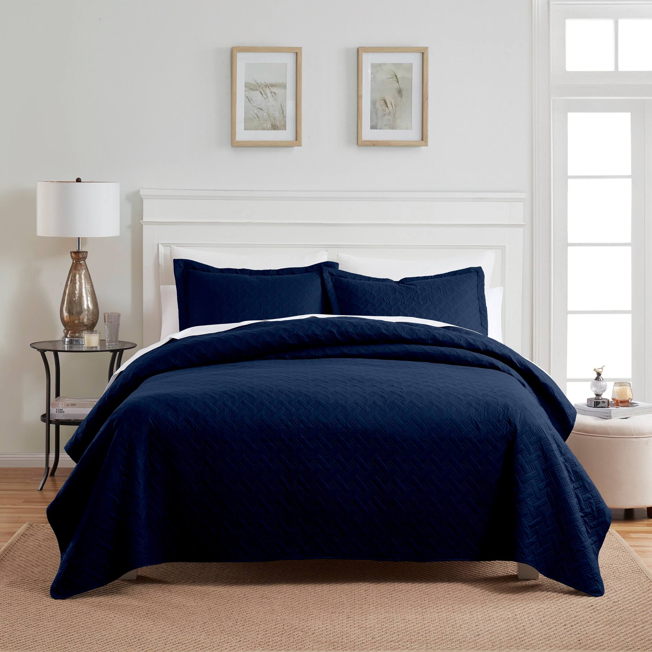 Angle. Dan River - Dan River 3 Piece Basket Pinsonic 1 quilt 2 shams - Navy.
