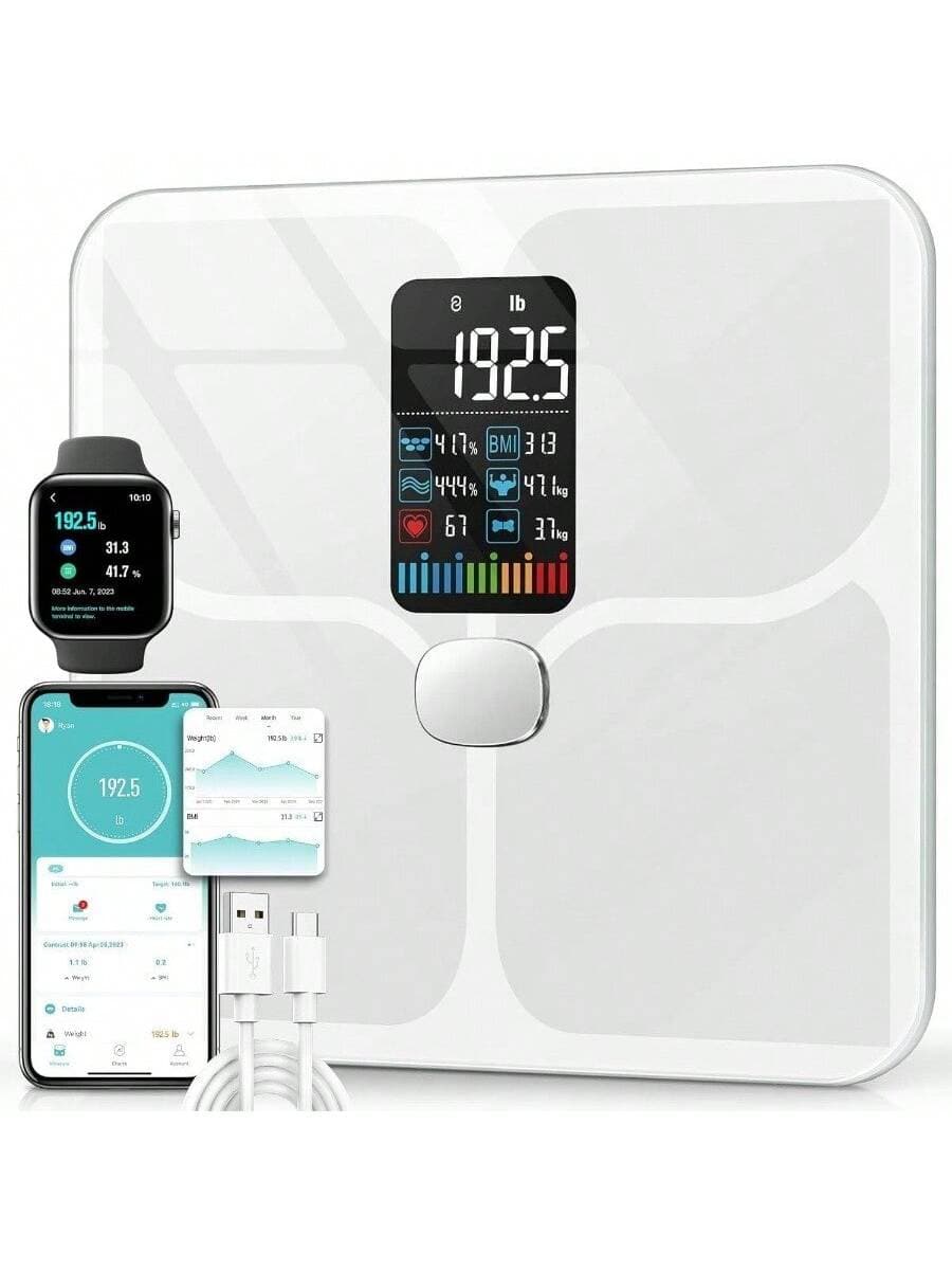 Stamp n Camp - Bathroom scale highly accurate, 11.8×11.8 Platform ideal for weight management, User-Friendly, Advanced Technology - White