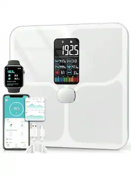 Stamp n Camp - Bathroom scale highly accurate, 11.8×11.8 Platform ideal for weight management, User-Friendly, Advanced Technology - White