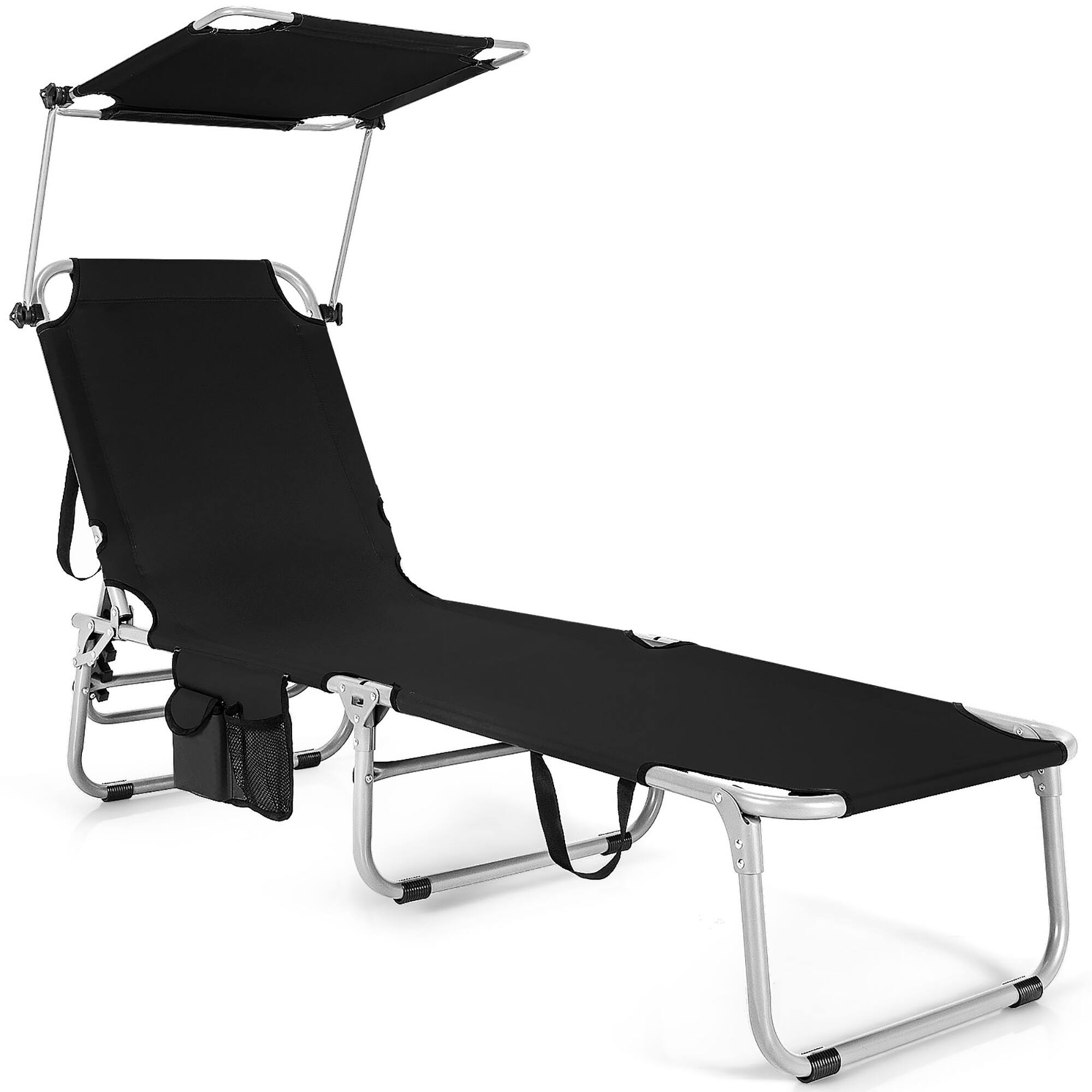 Alt View 1. Gymax - Gymax Foldable Lounge Chair Adjustable Outdoor Beach Patio Pool Recliner Black W/ Sun Shade - Black.