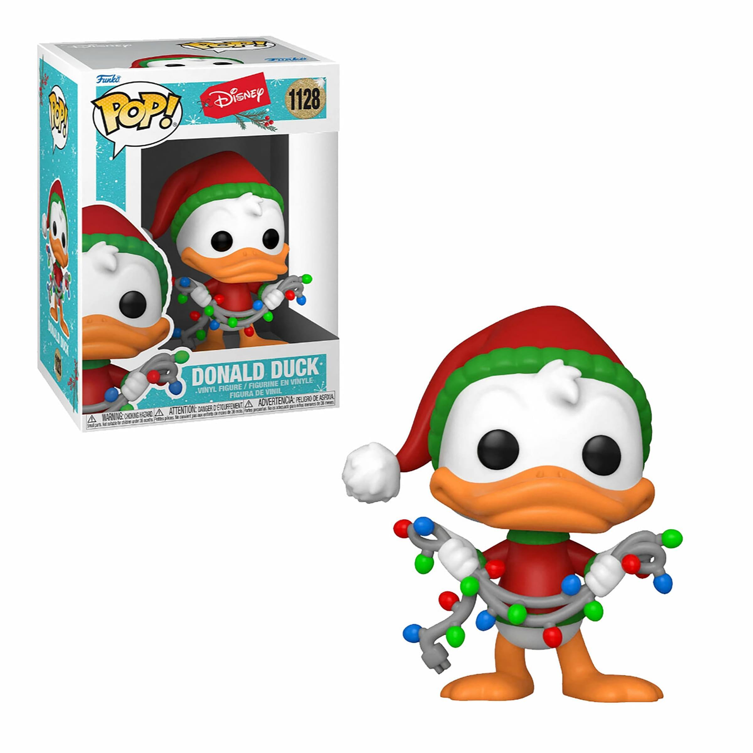 Sure, here is the corrected and grouped text:

---

**Funko POP! Disney 1128**

**Donald Duck**

- Vinyl Figure
- Figurine en Vinyle
- Figura de Vinilo
- Figura de Vinil
- Figura de Vinil

**Attention: Small Parts. Not for children under 3 years.**
- Attention: Pequeños componentes. No apto para menores de 3 años.
- Attention: Pezzi piccoli. Non adatti ai minori di 3 anni.
- Achtung: Kleine Teile. Nicht für Kinder unter 3 Jahren geeignet.
- Avvertenza: Piccoli pezzi. Non adatti ai minori di 3 anni.

---

This text is taken from the packaging of the Funko Pop! Donald Duck figure.