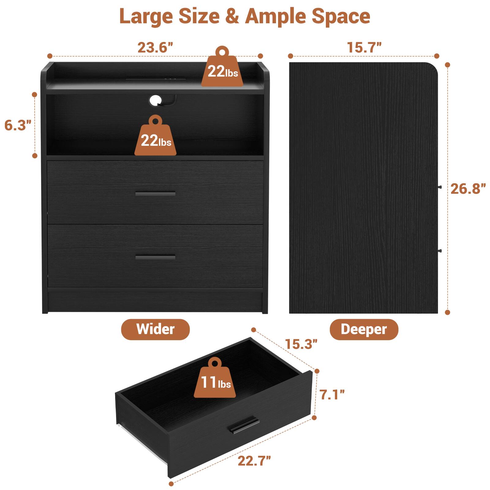 Large Size & Ample Space

- 23.6" 
- 15.7" 
- 22lbs 
- 6.3" 
- 22lbs 
- 26.8" 
- Wider 
- 15.3" 
- Deeper 
- 11 lbs 
- 7.1" 
- 22.7"