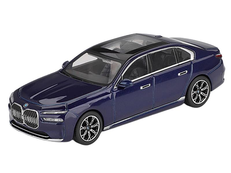 Alt View 3. True Scale Miniatures - BMW i7 xDrive60 Tanzanite Blue Metallic with Sun Roof Limited Edition 1/64 Diecast Model Car by Mini GT.