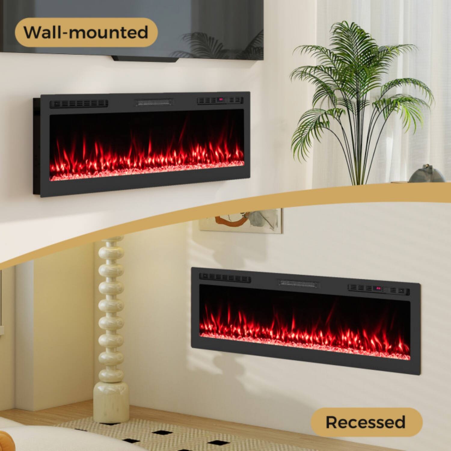 Wall-mounted  
Recessed