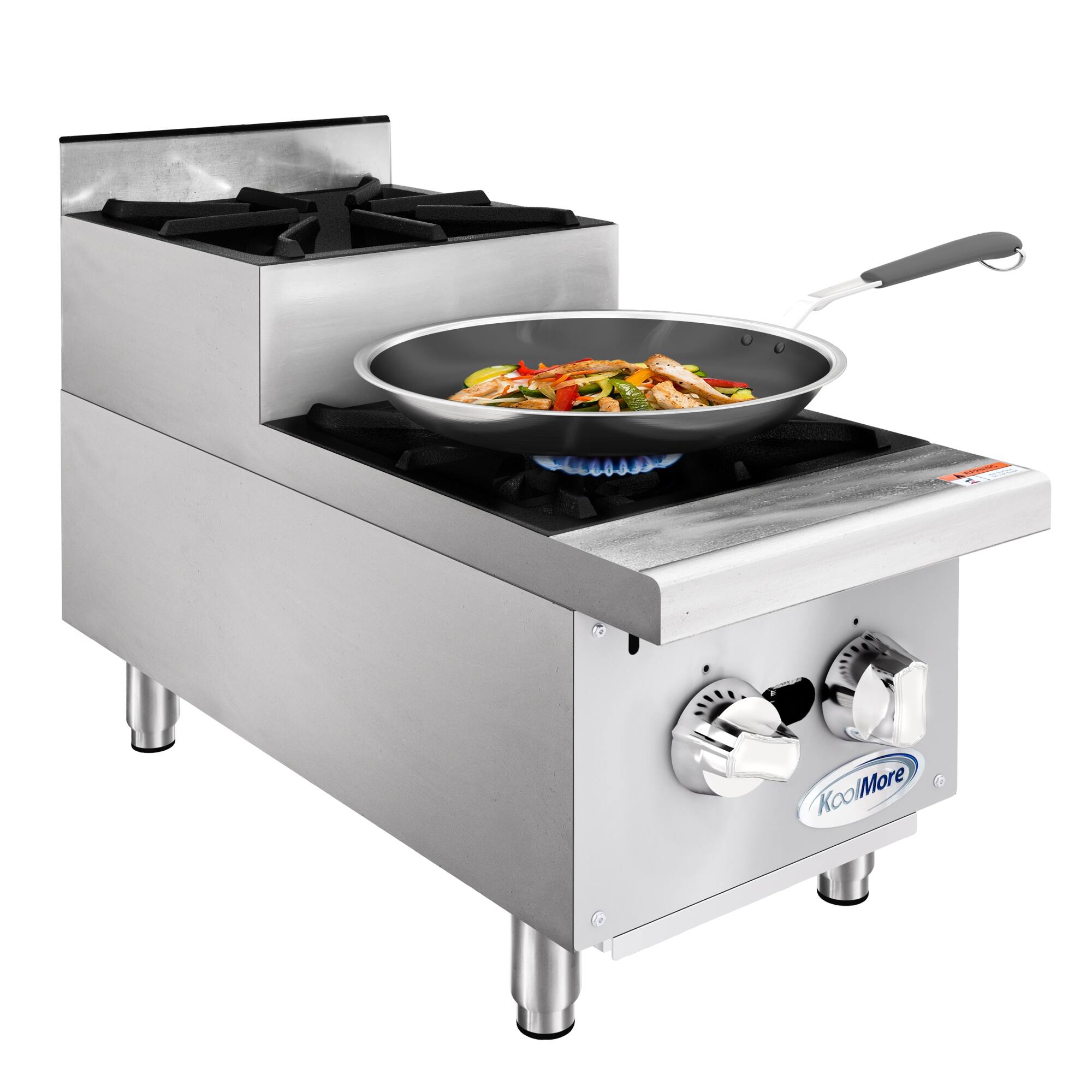 Angle. Koolmore - 12 in. Two-Burner Commercial Step Up Range, 52000 BTU in Stainless-Steel (KM-CRSU-12) - Silver.