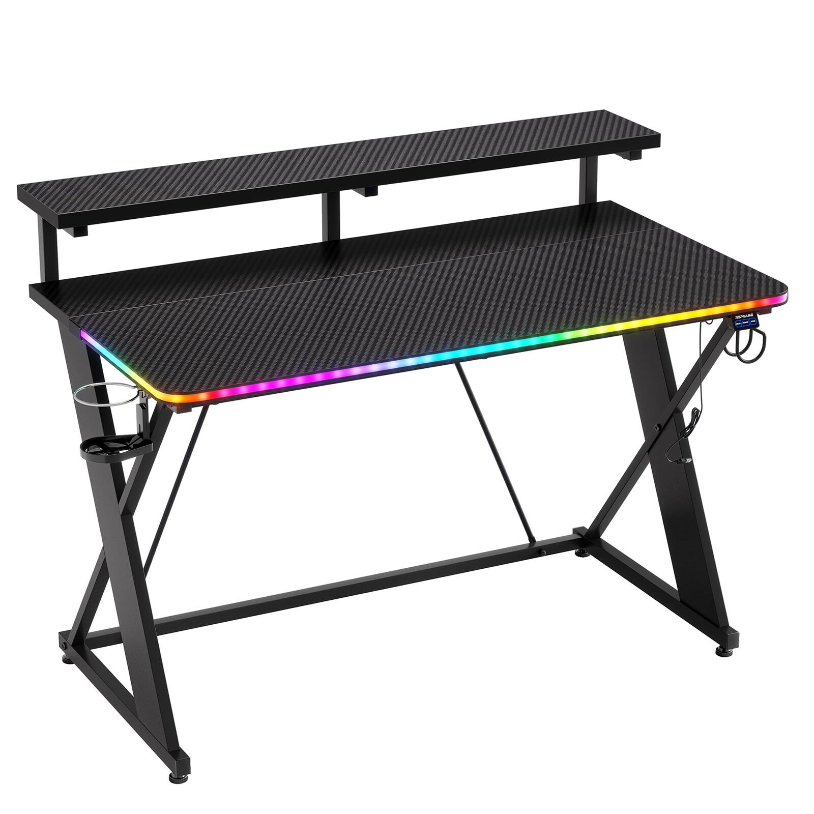Alt View 9. RSPGAME - Basic 43" Music Sync LED Gaming Desk w/ Dynamic Color-Changing & Racing Gear Style,Ergonomic Monitor Stand Computer Desk - Black.