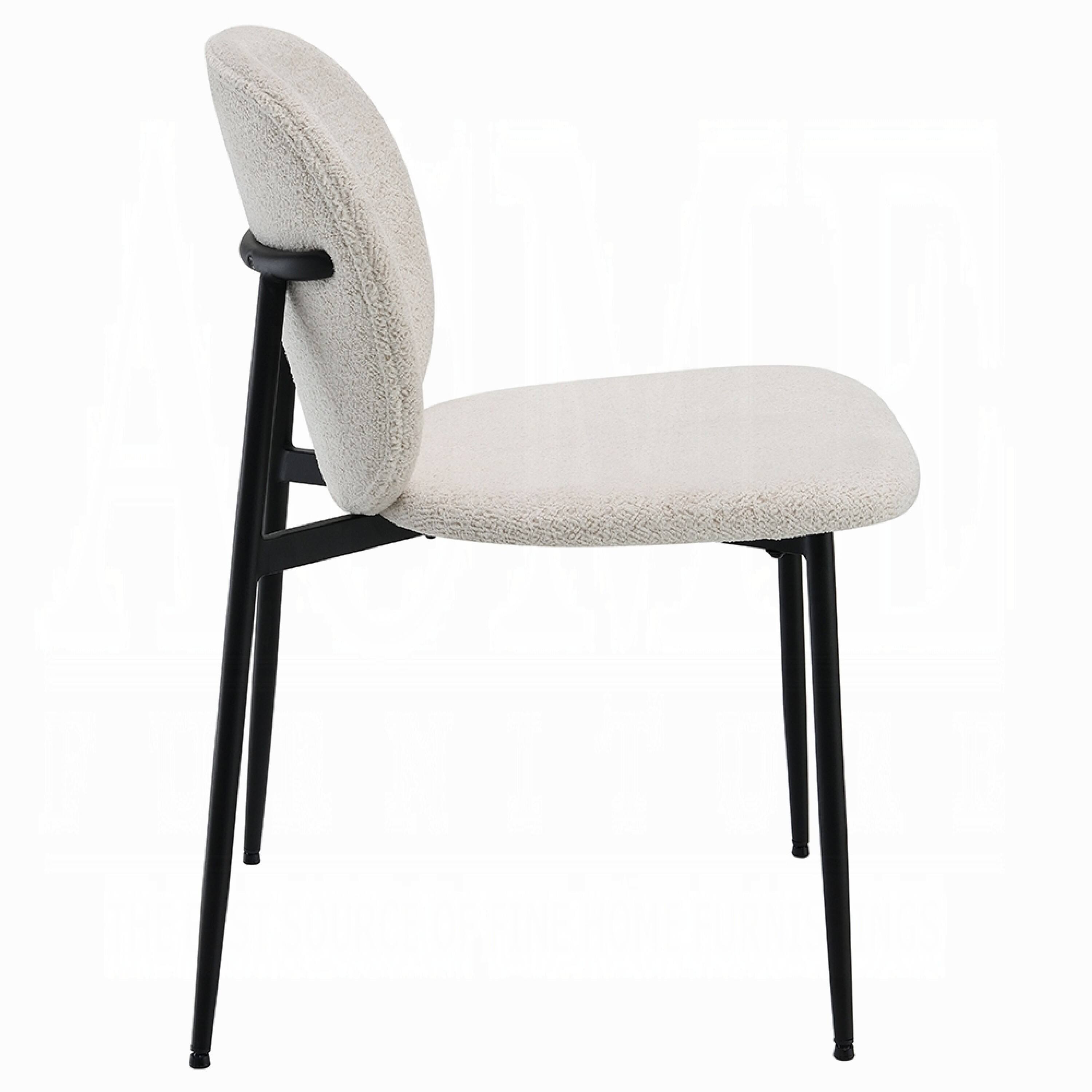 Alt View 3. Manhattan Lane - Laus Side Dining Chair Set of 2, White Boucle, Sleek Black Metal - White, Black.