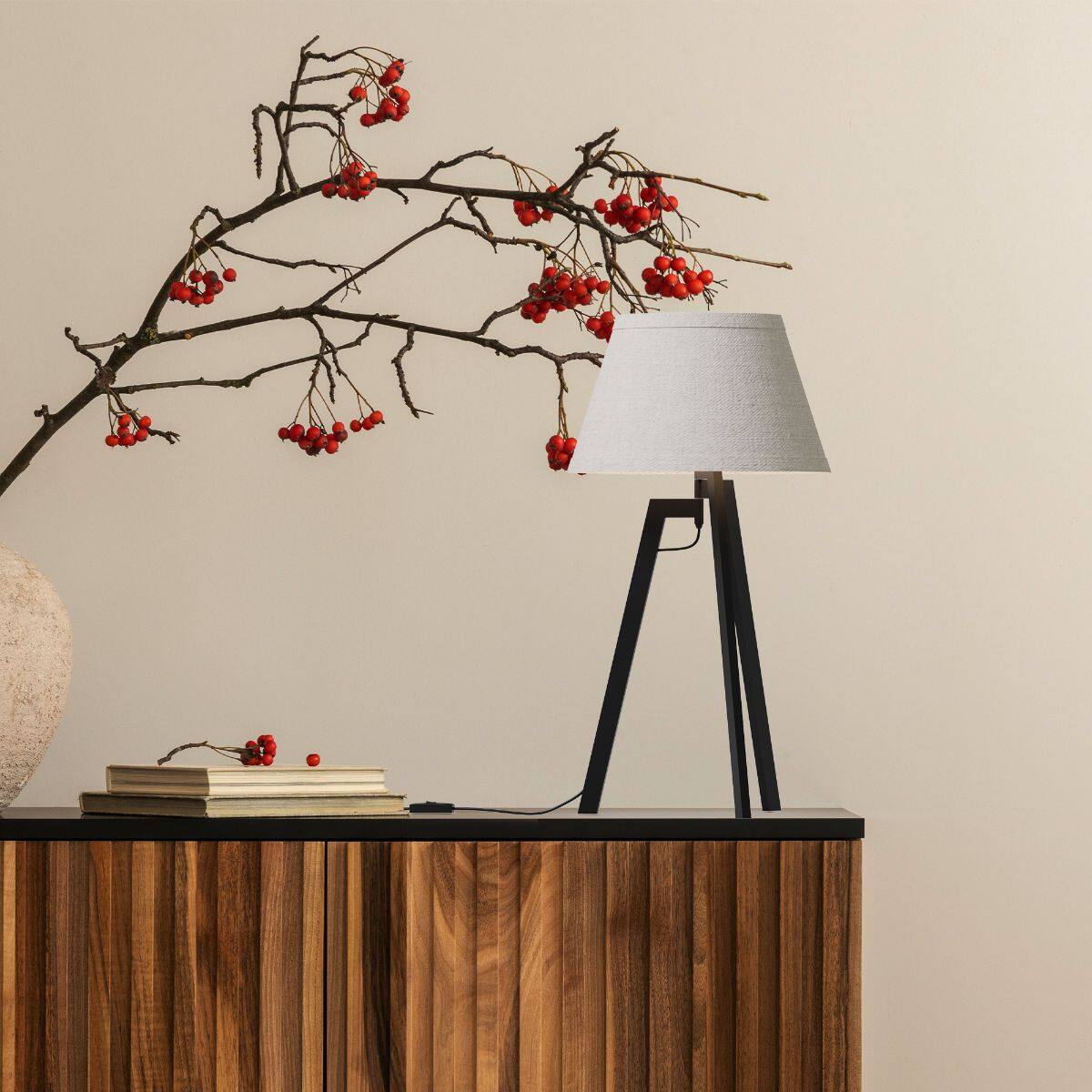 Back. Infibrite - Architectural Tripod 27 Inch Table Lamp with Textured Shade, E26 Bulb Compatible - White.