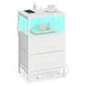 Songmics Home - Nightstand with Charging Station and App-Controlled Adjustable LED Lights, Bed Side Table, 2 Drawers and Open Shelf - Cloud White and Snow White