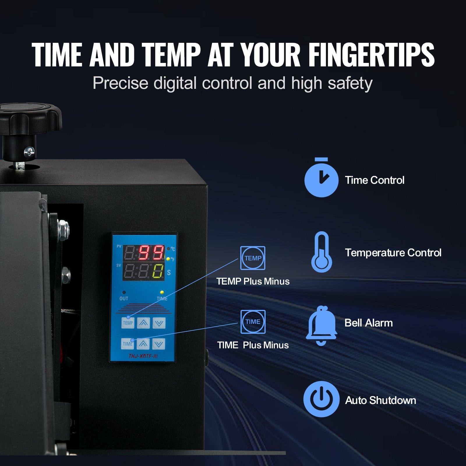 TIME AND TEMP AT YOUR FINGERTIPS  
Precise digital control and high safety  

- Time Control  
- Temperature Control  
- TEMP Plus Minus  
- TIME Plus Minus  
- Bell Alarm  
- Auto Shutdown