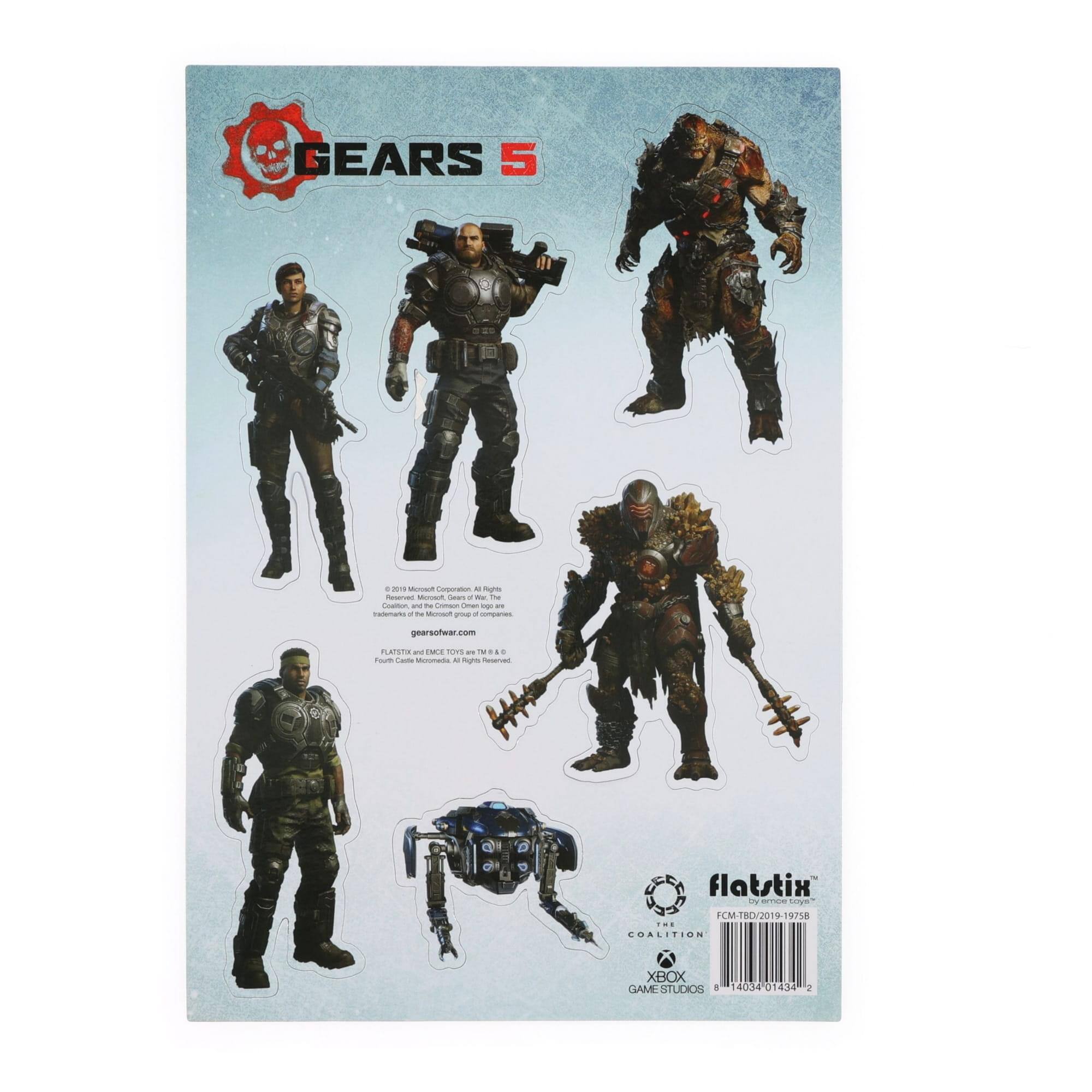 GEARS 5

© 2019 Microsoft Corporation. All Rights Reserved. Gears of War, Coalition, and the Gears of War logo are trademarks of Microsoft Corporation. The Coalition logo is a trademark of The Coalition. Licensed to and by Microsoft Corporation.

gears of war.com

FLATSTIX AND EMPIRE TOYS are TM & © 2019 FLATSTIX, INC. FLATSTIX AND EMPIRE TOYS are TM & © 2019 FLATSTIX, INC.

FLATSTIX
COALITION
XBOX GAME STUDIOS

FCM-TBD/2019-19758
14034 01434 2

ESALITION