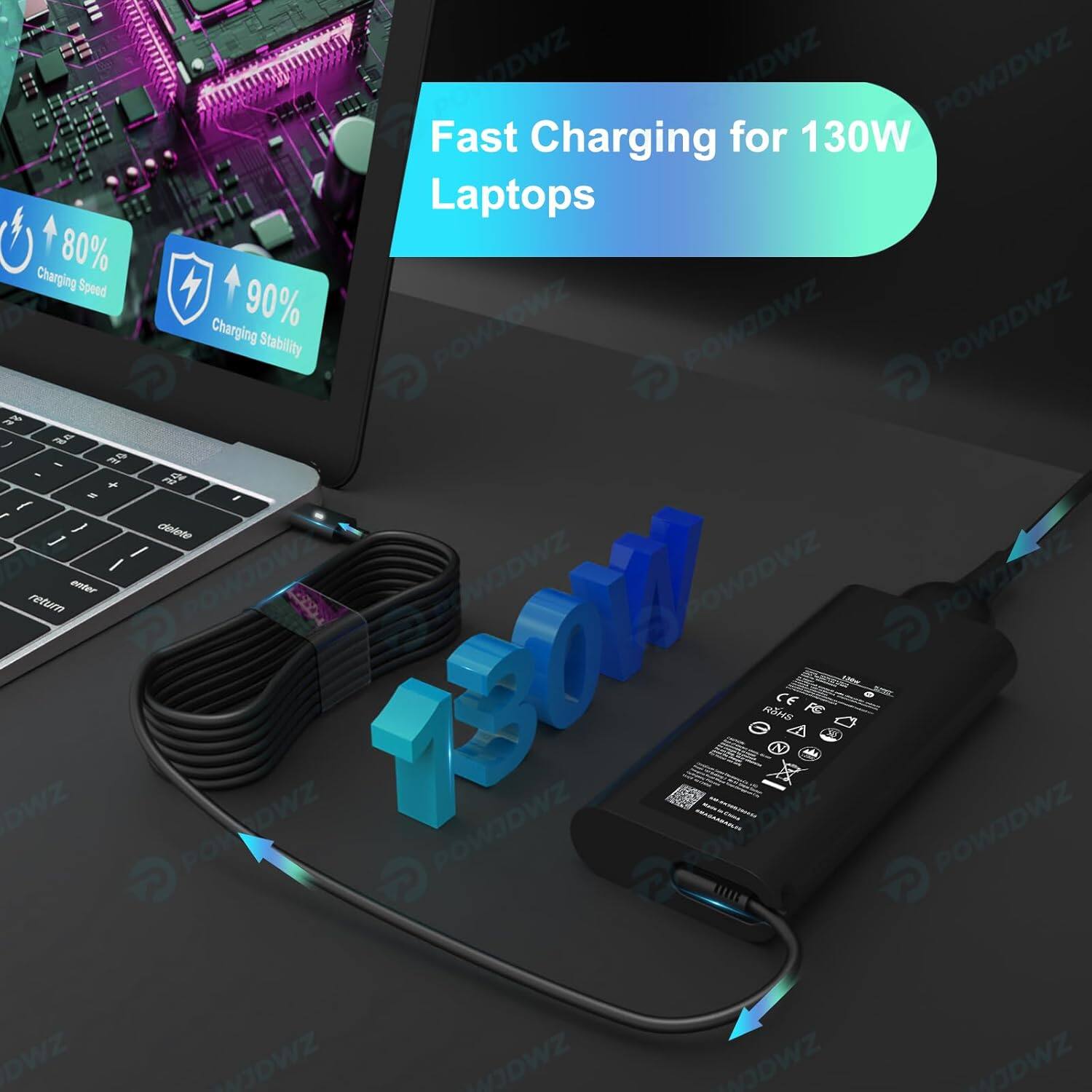 Fast Charging for 130W Laptops  
80% Charging Speed  
90% Charging Stability