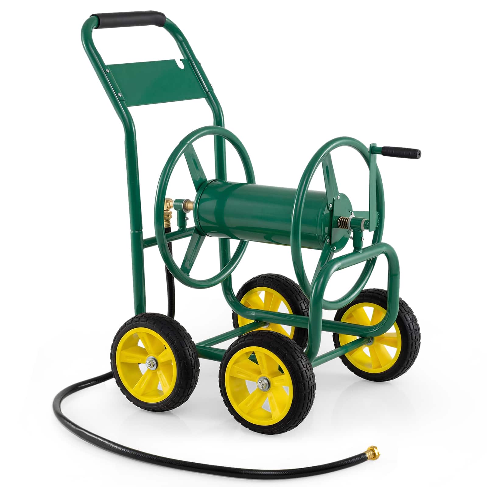 Gymax - Garden Hose Reel Cart 4 Wheels 330 ft 5/8'' Large Capacity for Outside Yard Lawn - Green