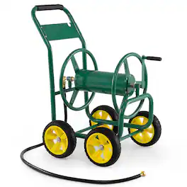 Gymax - Garden Hose Reel Cart 4 Wheels 330 ft 5/8'' Large Capacity for Outside Yard Lawn - Green