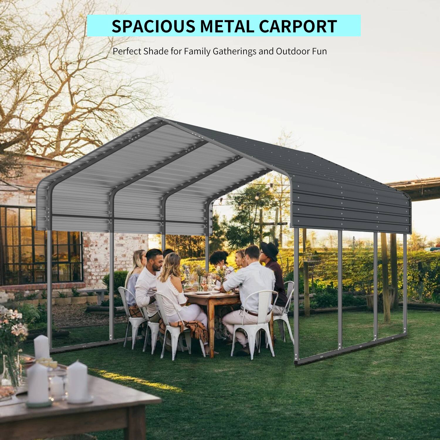 SPACIOUS METAL CARPORT  
Perfect Shade for Family Gatherings and Outdoor Fun