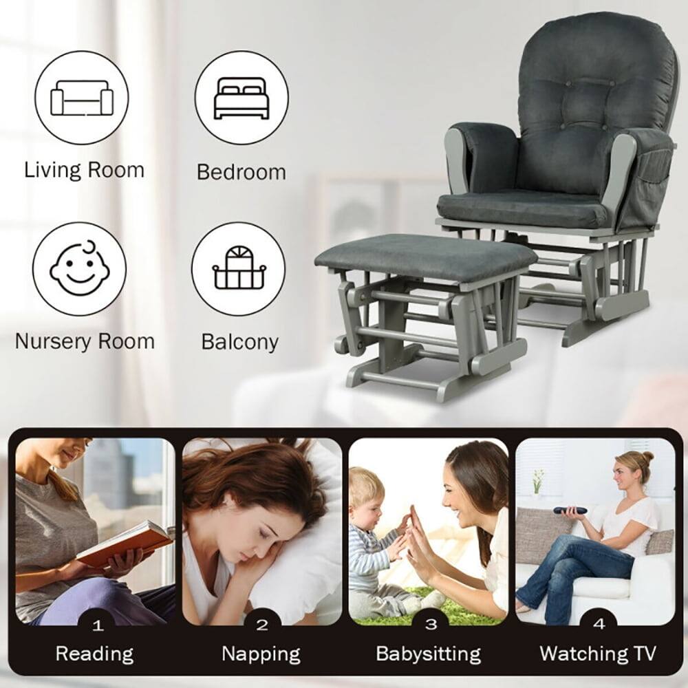 Living Room  
Bedroom  
Nursery Room  
Balcony  

1. Reading  
2. Napping  
3. Babysitting  
4. Watching TV