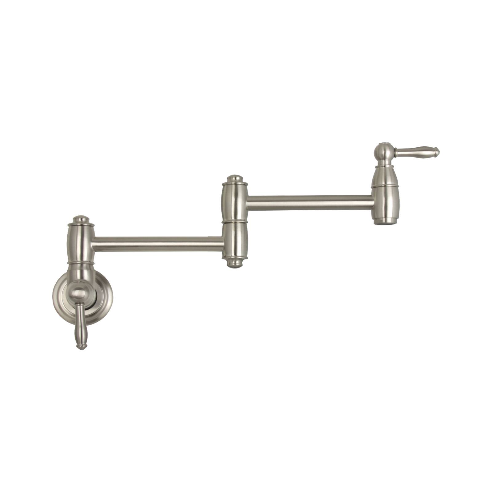 Alt View 1. Akicon - Akicon Solid Brass Wall-Mounted Pot Filler Kitchen Faucet with Dual Joint Swing Arms for Stovetop in Brushed Nickel - Brushed Nickel.
