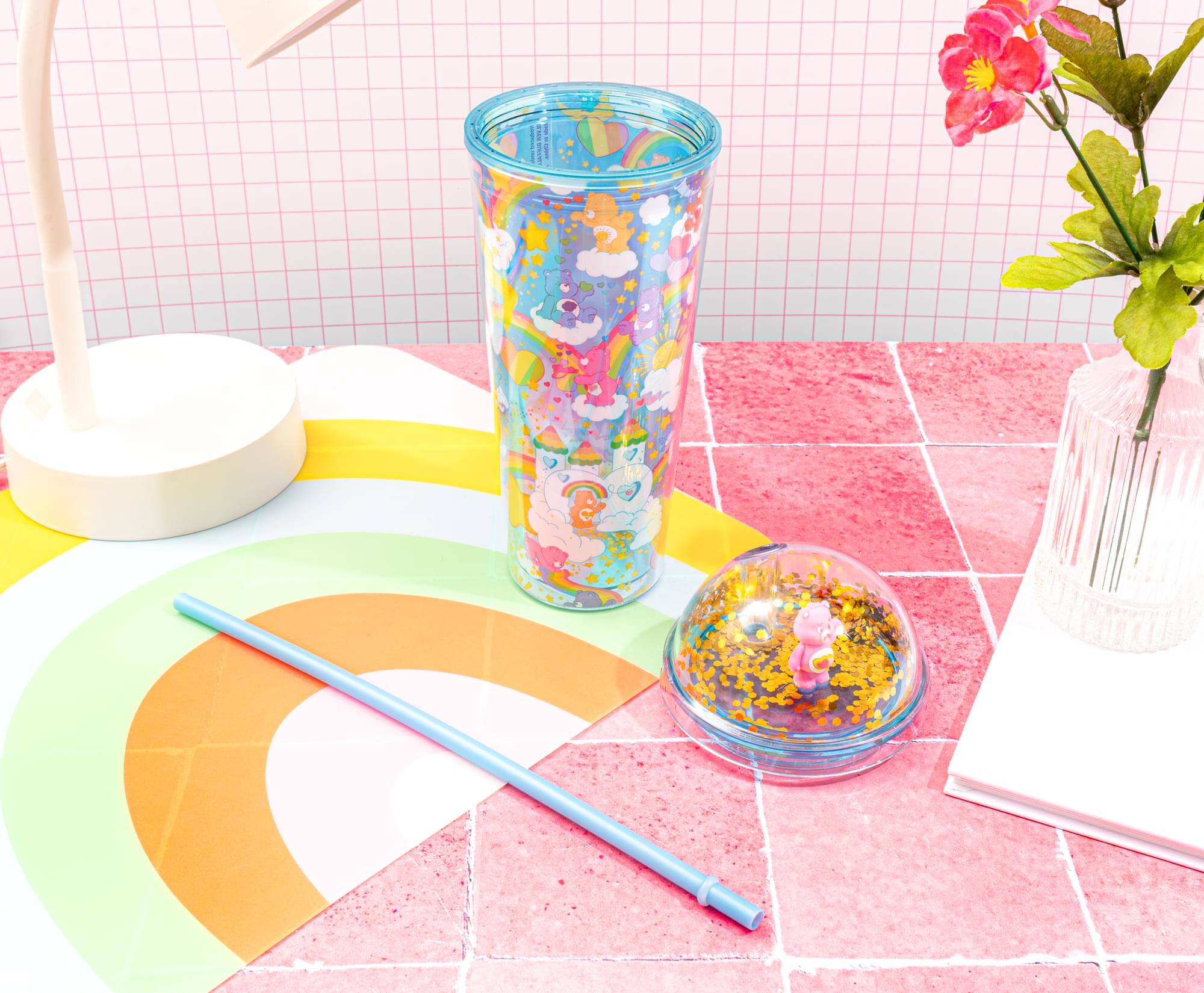 Alt View 5. Silver Buffalo - Care Bears Rainbows 24-Ounce Confetti Carnival Cup With Dome Lid and Straw - Blue.