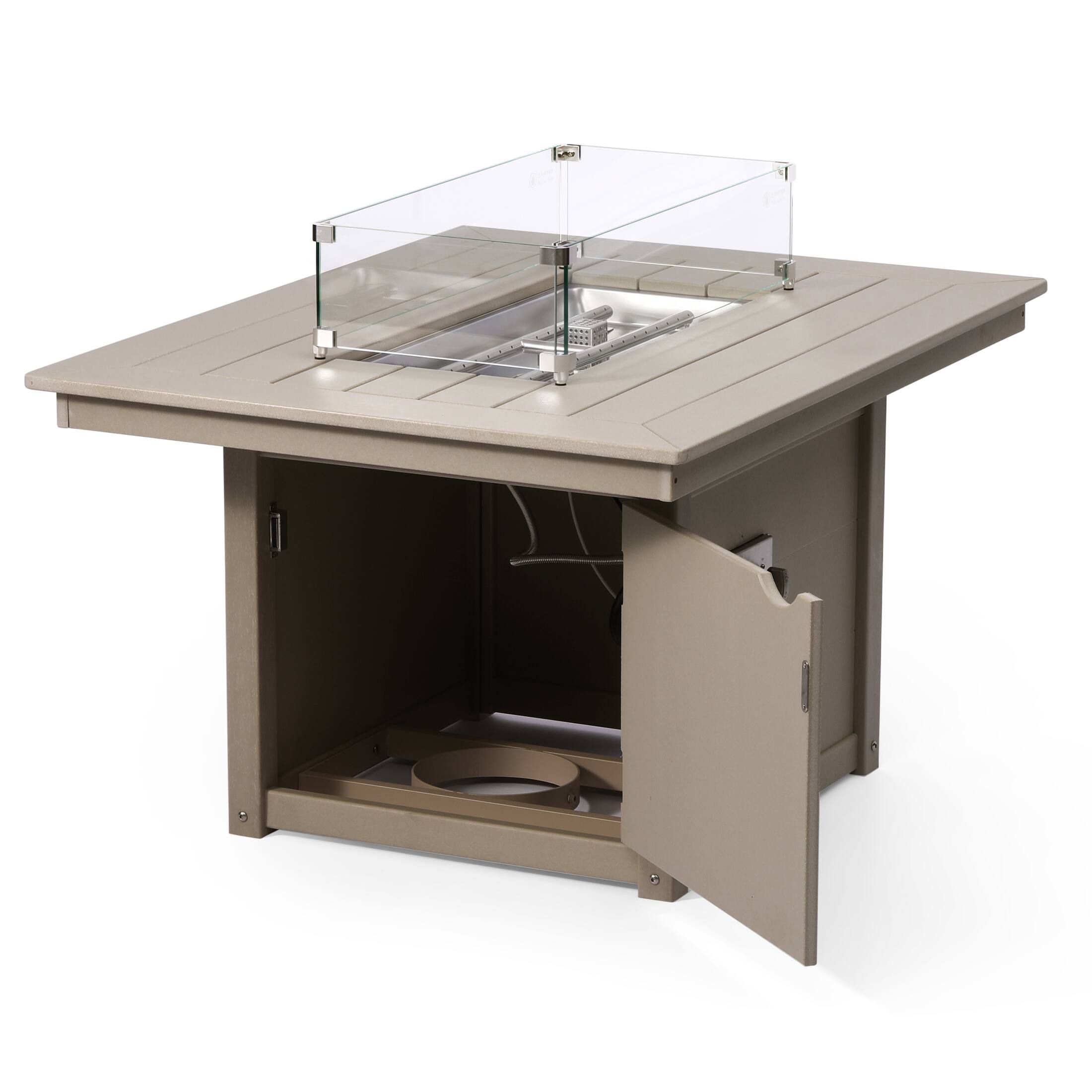 Left. WestinTrends - WestinTrends Helios 46" Modern Outdoor 55,000 BTU Patio Gas Propane Rectangle Deck Fire Pit Table - Weathered Wood.