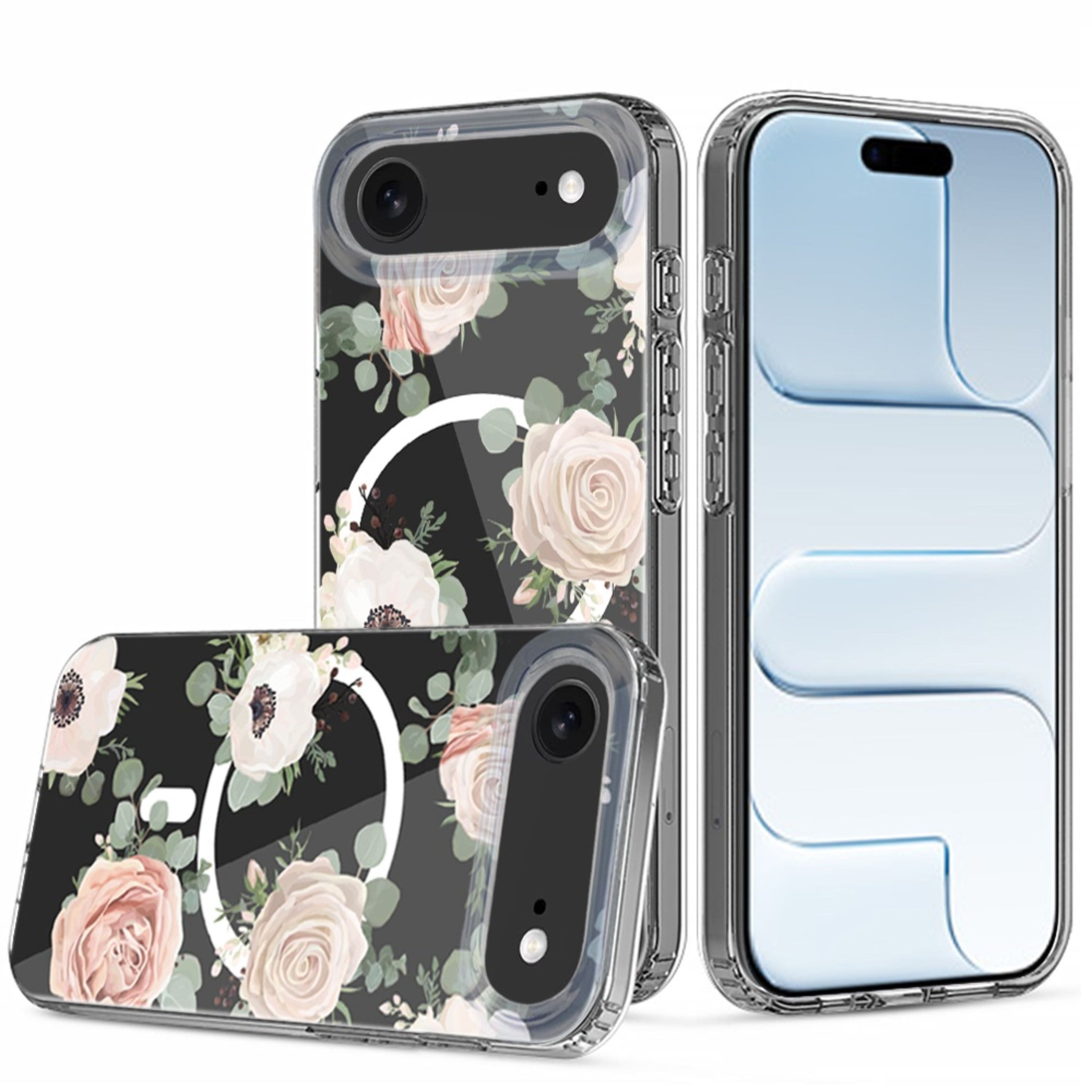 Kitcheniva - Floral Design Hybrid Phone Case With Tempered Glass For iPhone Air - Multicolor
