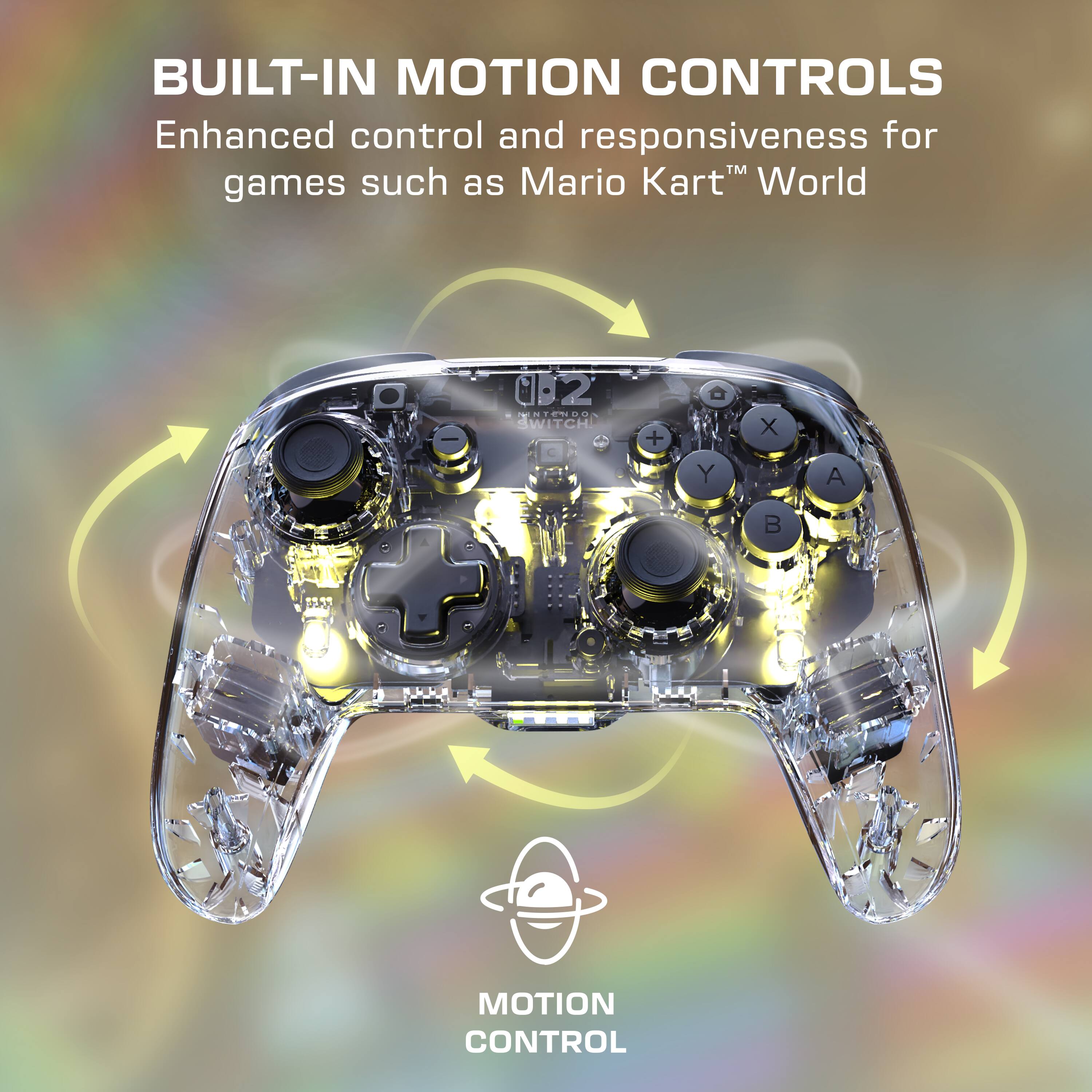BUILT-IN MOTION CONTROLS  
Enhanced control and responsiveness for games such as Mario Kart™ World