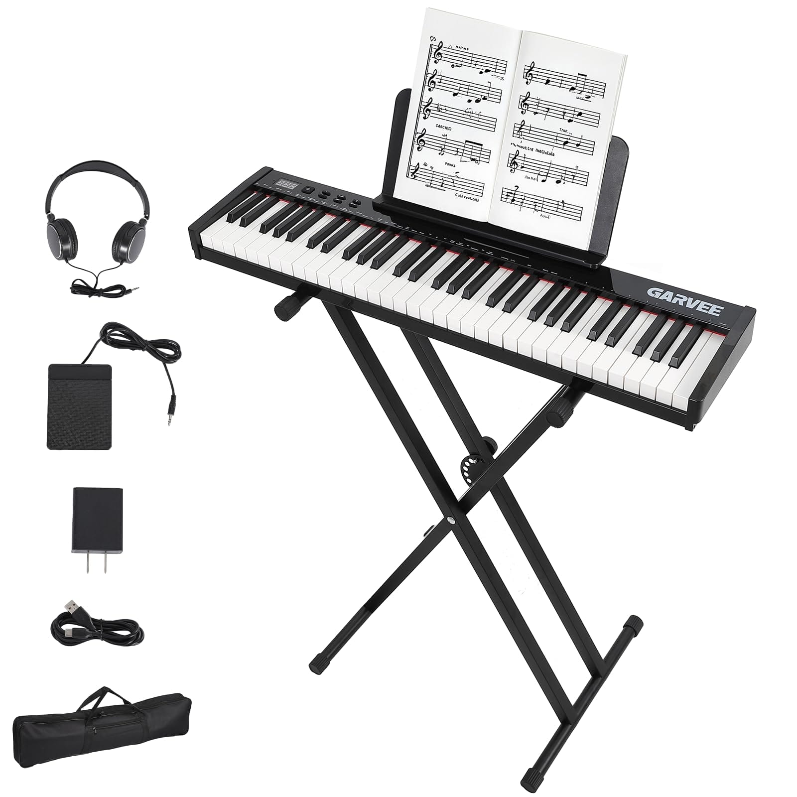 GARVEE - 61 Keyboard Piano, Portable Electronic Keyboard Piano, Includes Music Stand & Power Adapter, Ideal for Both Beginners