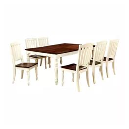 Manhattan Lane - Bey 7pc Dining Table and Chair Set, 60-78 Inch Extendable, White Brown - White, Oak Brown