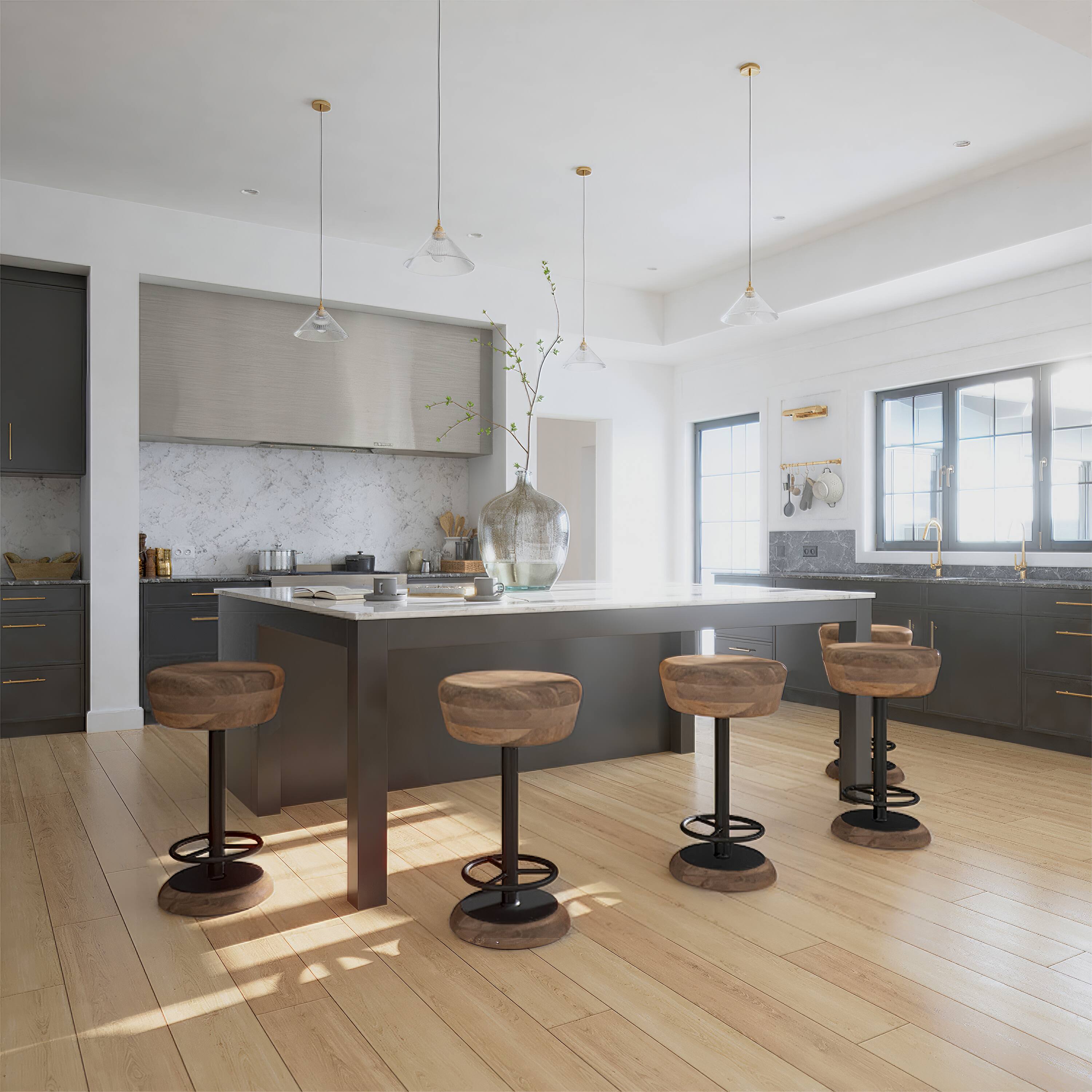 Alt View 7. Manhattan Lane - Rustic Charm Swivel Counter Bar Stool 24 Inch Handcrafted, Brown Mango Wood Round Seat, Black Iron Base with Footrest - Brown, Black.