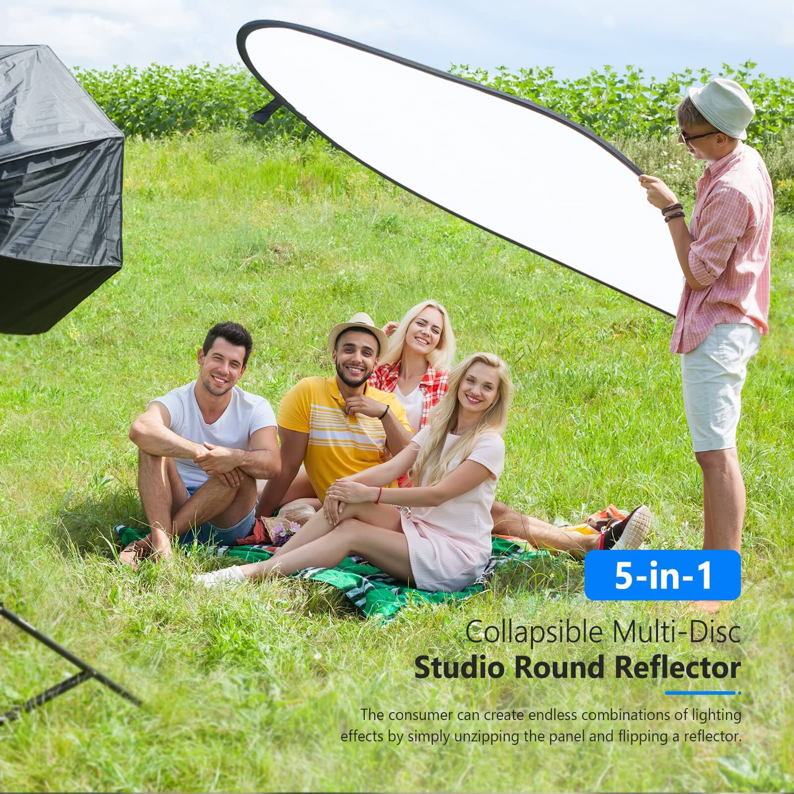 5-in-1 Collapsible Multi-Disc Studio Round Reflector

The consumer can create endless combinations of lighting effects by simply unzipping the panel and flipping a reflector.