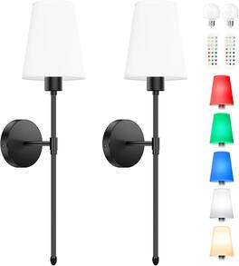 Nordic Hygge - Battery Operated Wall Sconces Set of 2, Rechargeable Sconces Wall Decor with Remote, Sconce Wireless - Black
