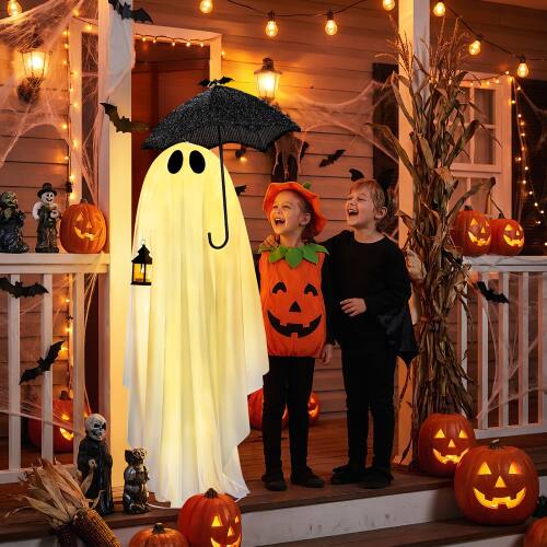 Alt View 7. Winado - 5FT Halloween Ghost Holding an Umbrella with Lights for Indoor Outdoor Front Porch Lawn Patio Garden Party Decorations - White.