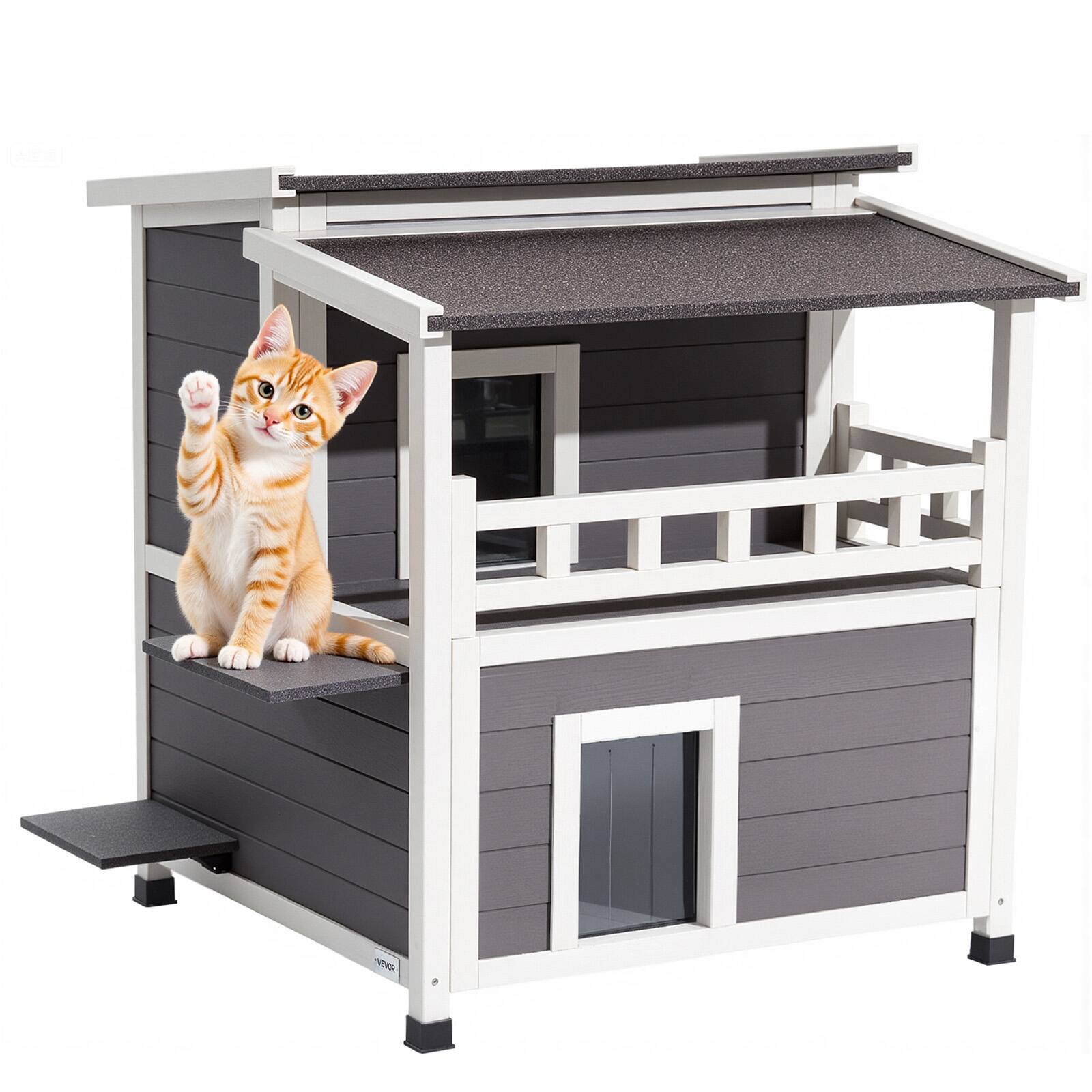Front. VEVOR - Insulated Cat House,2-Story Wooden Cat Shelter, Foam Insulation, Feral Kitty Shelter,for 1-3 Cats in Winter 33x29.5x32in.