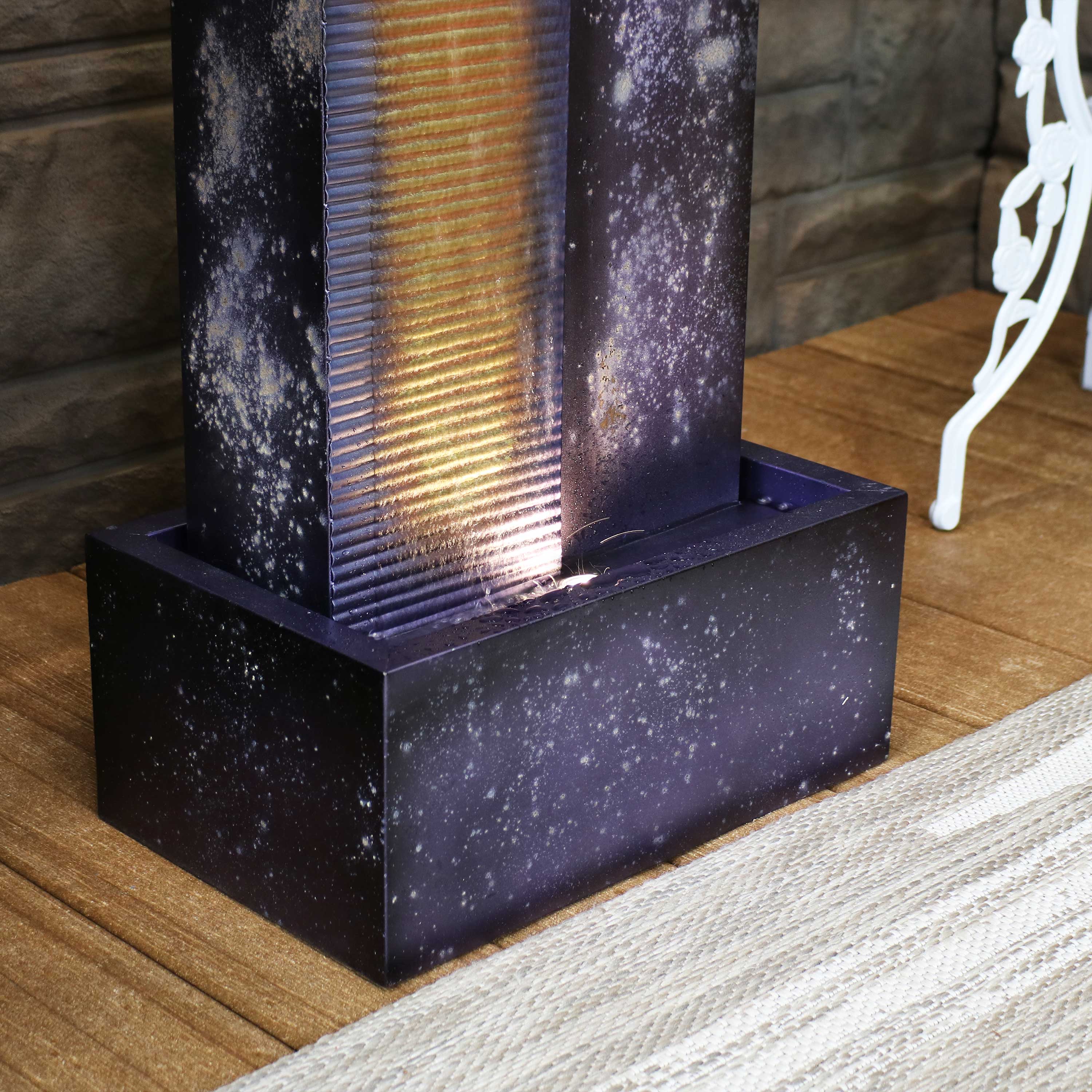 Alt View 8. Sunnydaze - Cascading Tower Metal Water Fountain with LED Lights - 32 in - Dark Purple.