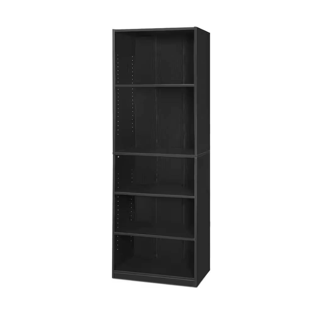 Left. Hivvago - 71-inch Tall 5-Shelf Bookcase in Black Wood Finish - Black Wood Finish.