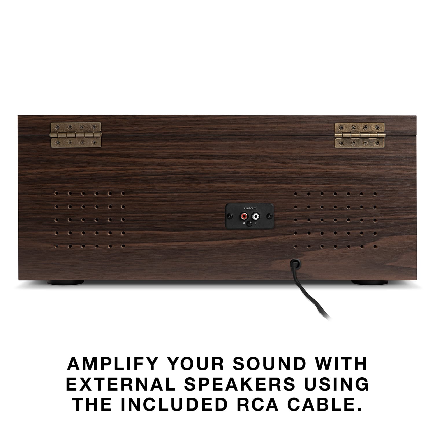 Amplify your sound with external speakers using the included RCA cable.
