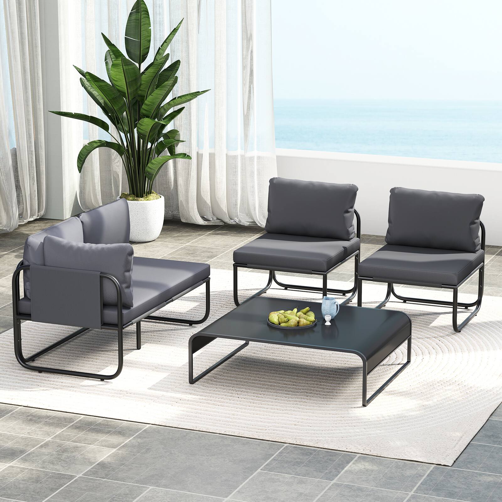 Alt View 8. Gymax - Gymax Patio Chairs Set of 4 w/ Removable Cushions Heavy Duty Metal Frame Poolside - Grey.